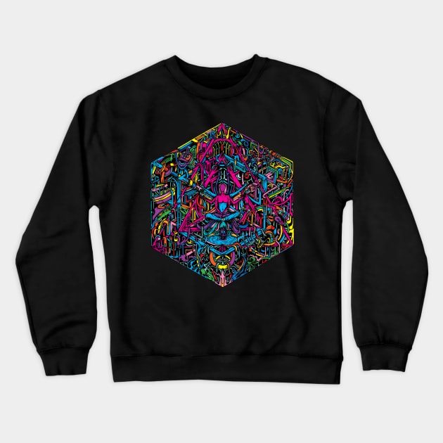 Hexagonal Layers of Reality | Colorful Psychedelic Art Crewneck Sweatshirt by Trippinink